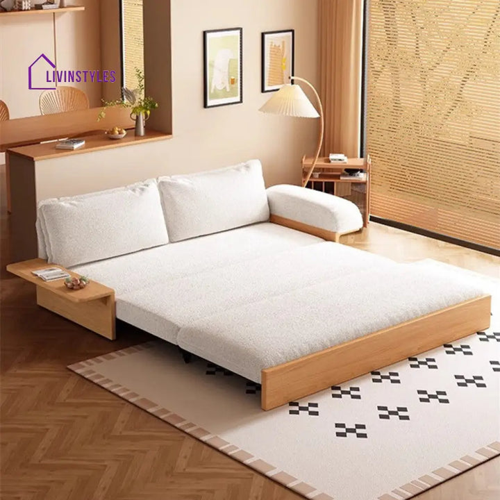 Japandi Teddy Plush Fabric Sofa Bed with Storage SOFA BED