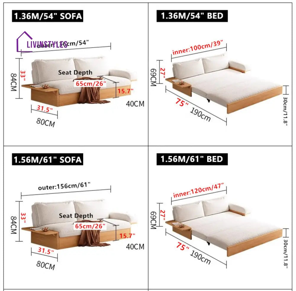 Japandi Teddy Plush Fabric Sofa Bed with Storage SOFA BED