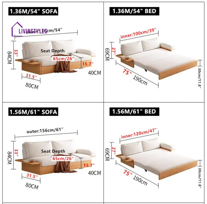 Japandi Teddy Plush Fabric Sofa Bed with Storage SOFA BED