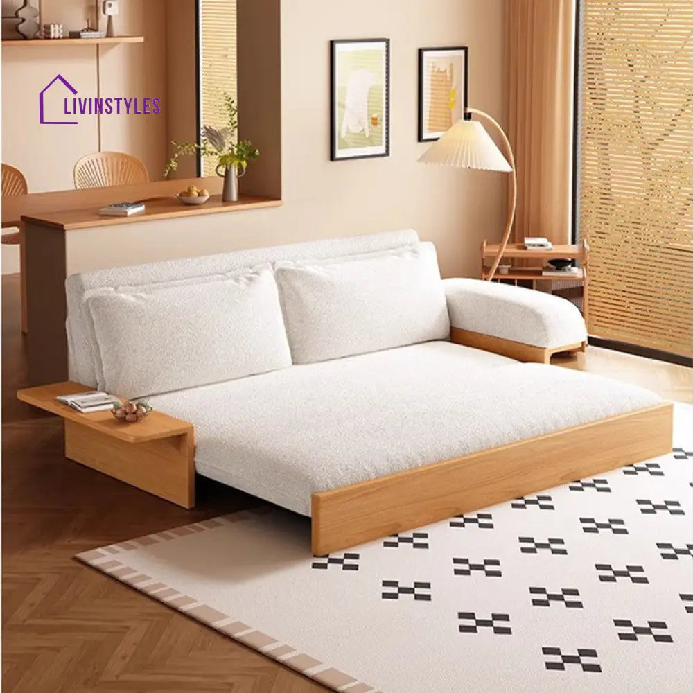Japandi Teddy Plush Fabric Sofa Bed with Storage SOFA BED