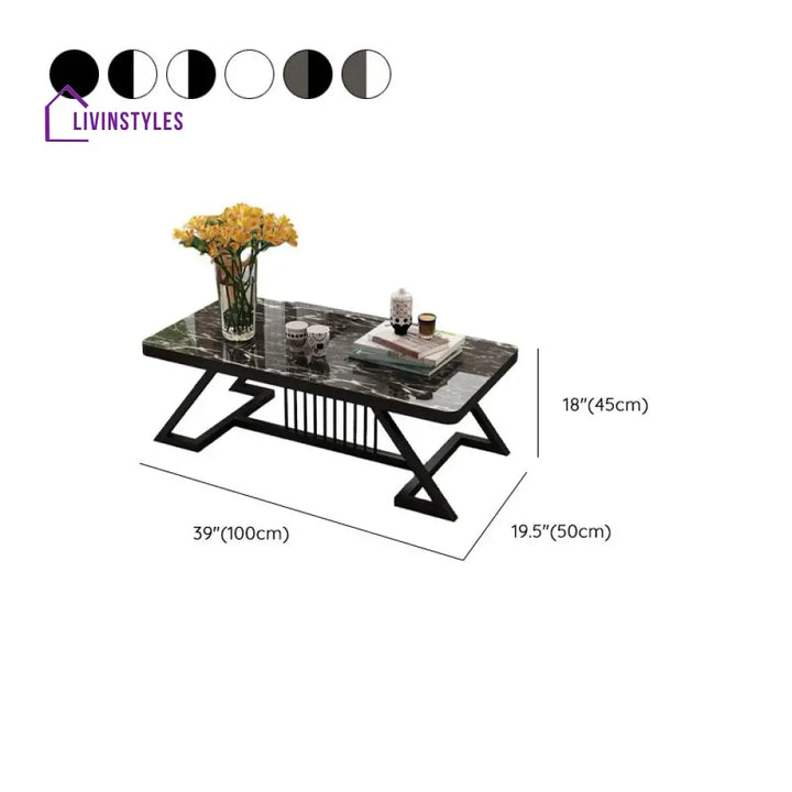 Nova Stainless Steel Coffee Table for Living Room | Black Finish | Composite Ceramic Marble | Rectangle Shape