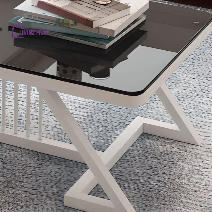 Nova Stainless Steel Coffee Table for Living Room | Black Finish | Composite Ceramic Marble | Rectangle Shape