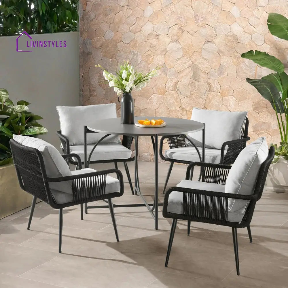 Novar Outdoor Patio Seating Set 4 Chairs and 1 Table Set Braided & Rope - Black - Coffee Table Sets