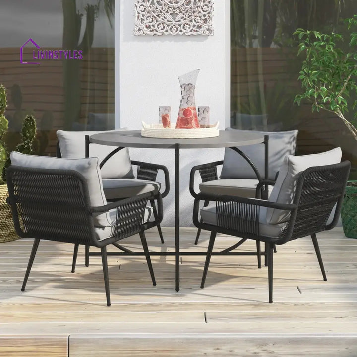 Novar Outdoor Patio Seating Set 4 Chairs and 1 Table Set Braided & Rope - Coffee Table Sets