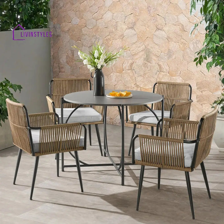 Novar Outdoor Patio Seating Set 4 Chairs and 1 Table Set Braided & Rope - Tan - Coffee Table Sets