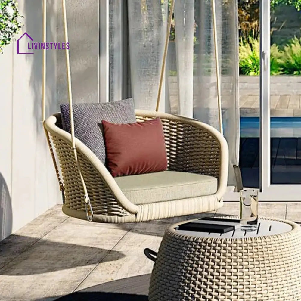 Noxe Single Seater Hanging Swing Without Stand For Balcony Garden Swing (Cream) Braided & Rope - Swings