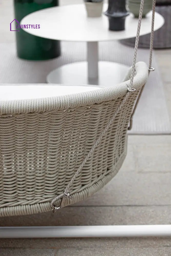 Noxe Single Seater Hanging Swing Without Stand For Balcony Garden Swing (Cream) Braided & Rope - Swings