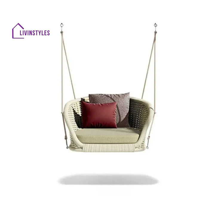 Noxe Single Seater Hanging Swing Without Stand For Balcony Garden Swing (Cream) Braided & Rope - Swings