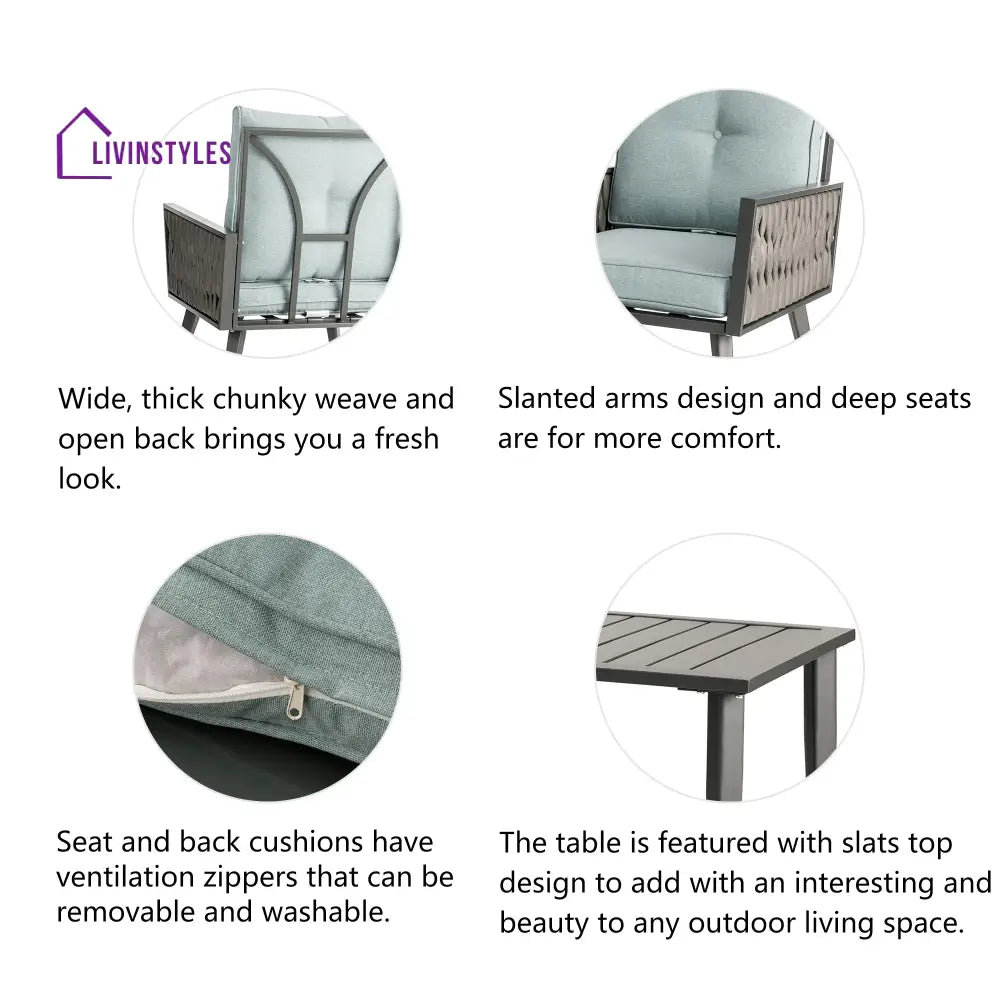 Noyer Outdoor Sofa Set 2 Seater 2 Single seater and 1 Center Table (grey) - Sofa Sets