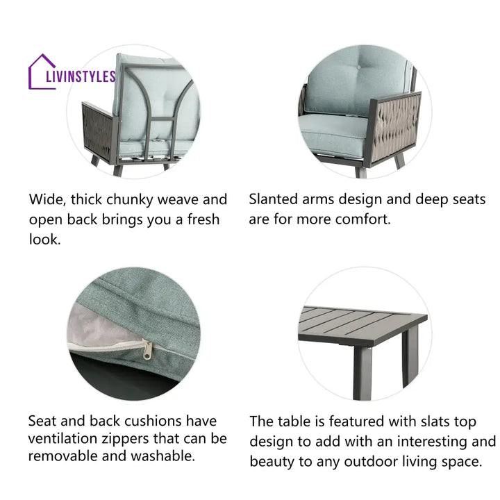 Noyer Outdoor Sofa Set 2 Seater 2 Single seater and 1 Center Table (grey) - Sofa Sets