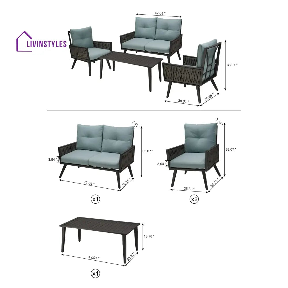 Noyer Outdoor Sofa Set 2 Seater 2 Single seater and 1 Center Table (grey) - Sofa Sets