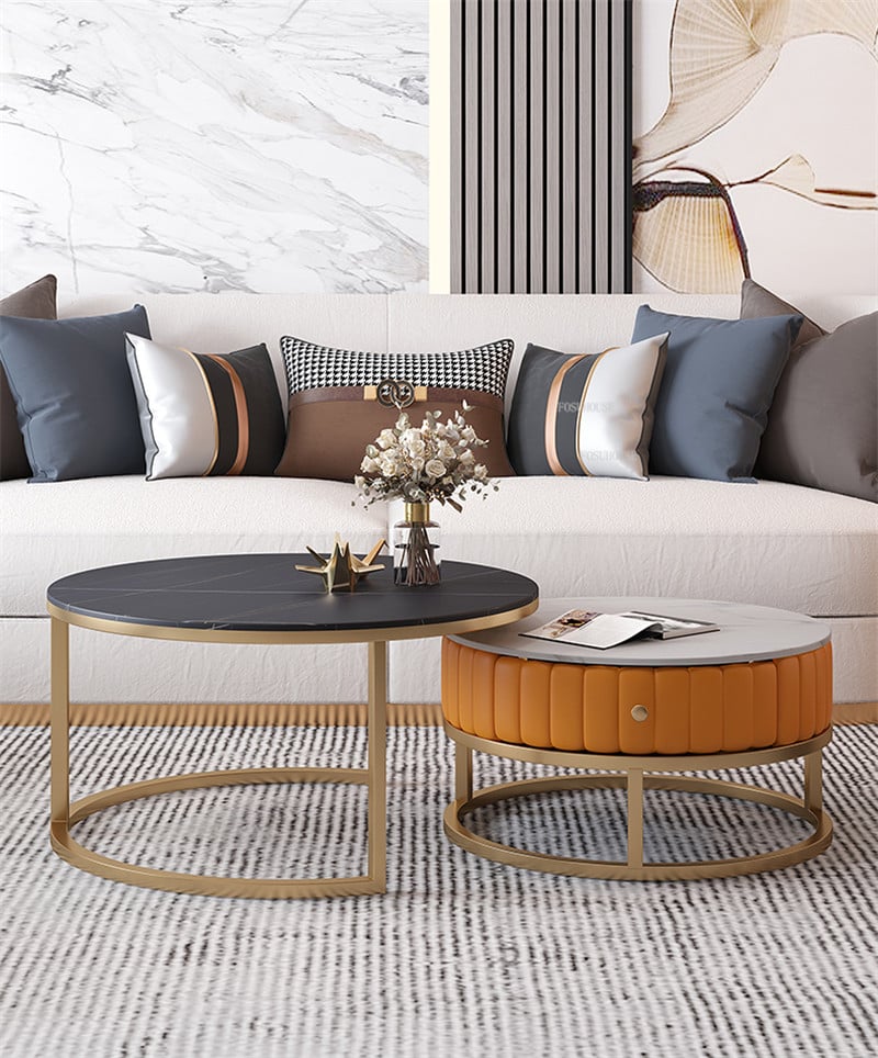 Elizaveta Luxurious Orange Colour With White Marble Nesting Tables