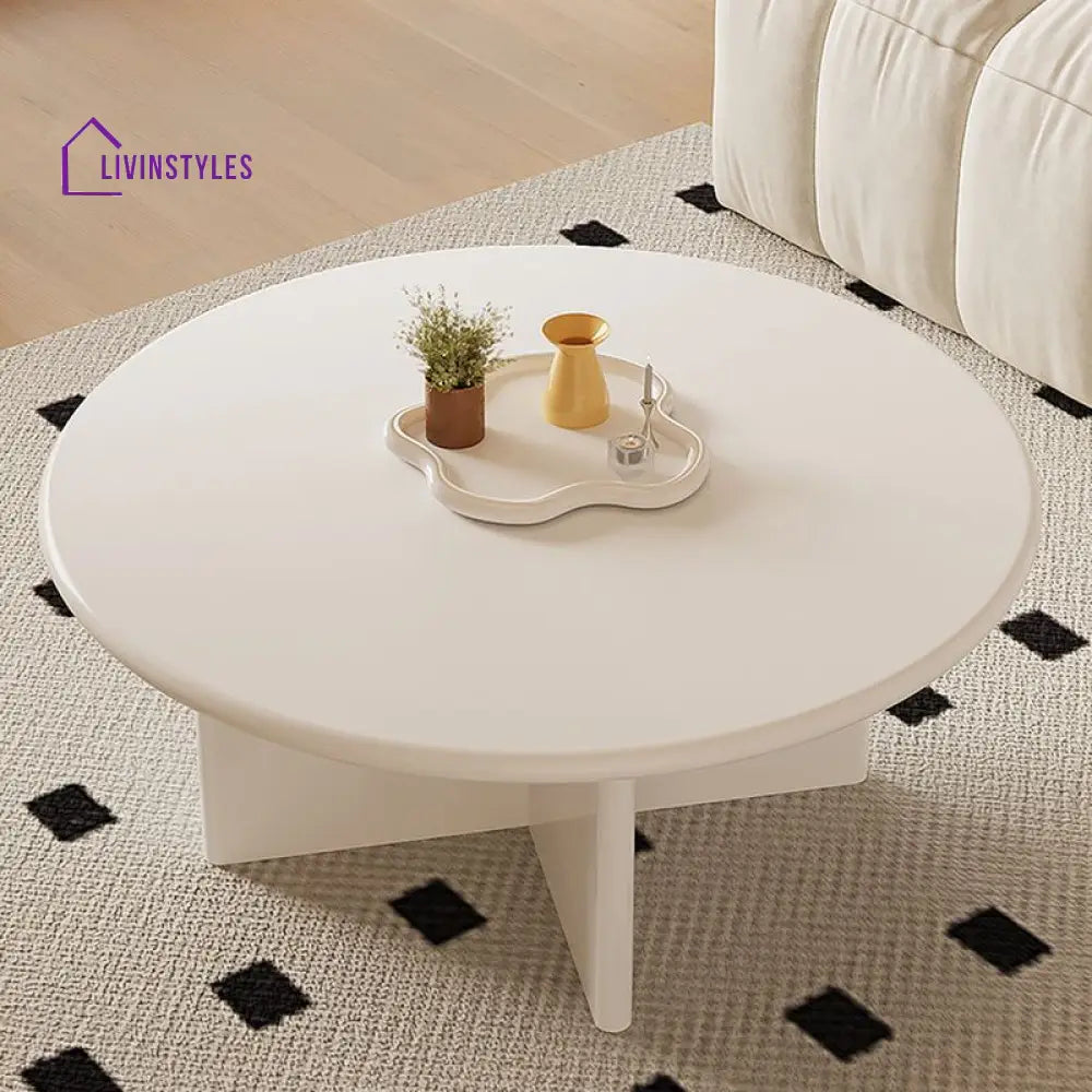 Nubo Mango Wood Coffee Table for Living Room | Round Shaped | White Finish