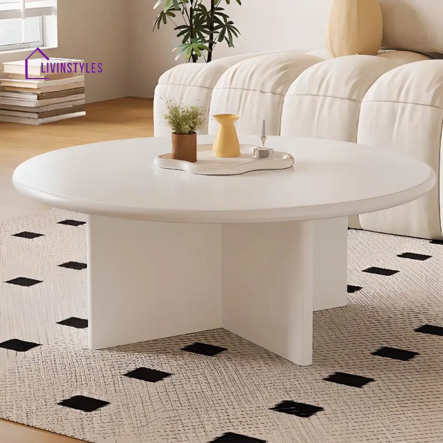 Nubo Mango Wood Coffee Table for Living Room | Round Shaped | White Finish