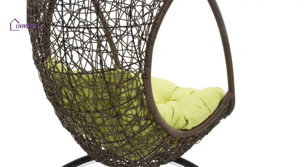 Nucci Single Seater Hanging Swing With Stand For Balcony Garden Swing (Dark Brown) - Swings