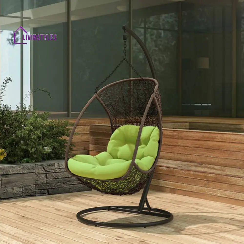 Nucci Single Seater Hanging Swing With Stand For Balcony Garden Swing (Dark Brown) - Swings