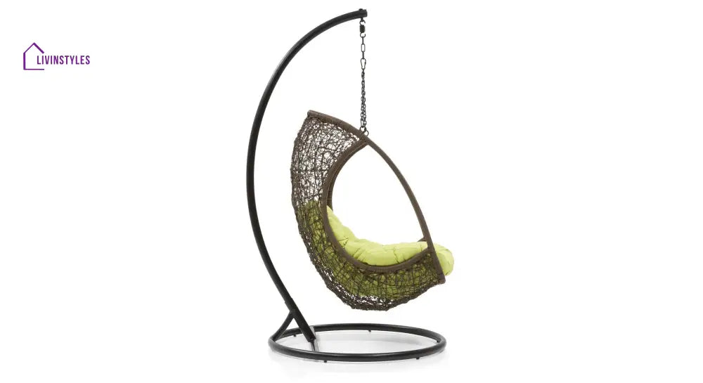 Nucci Single Seater Hanging Swing With Stand For Balcony Garden Swing (Dark Brown) - Swings