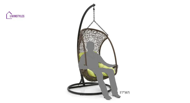 Nucci Single Seater Hanging Swing With Stand For Balcony Garden Swing (Dark Brown) - Swings