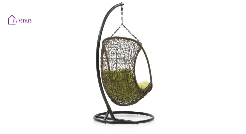 Nucci Single Seater Hanging Swing With Stand For Balcony Garden Swing (Dark Brown) - Swings
