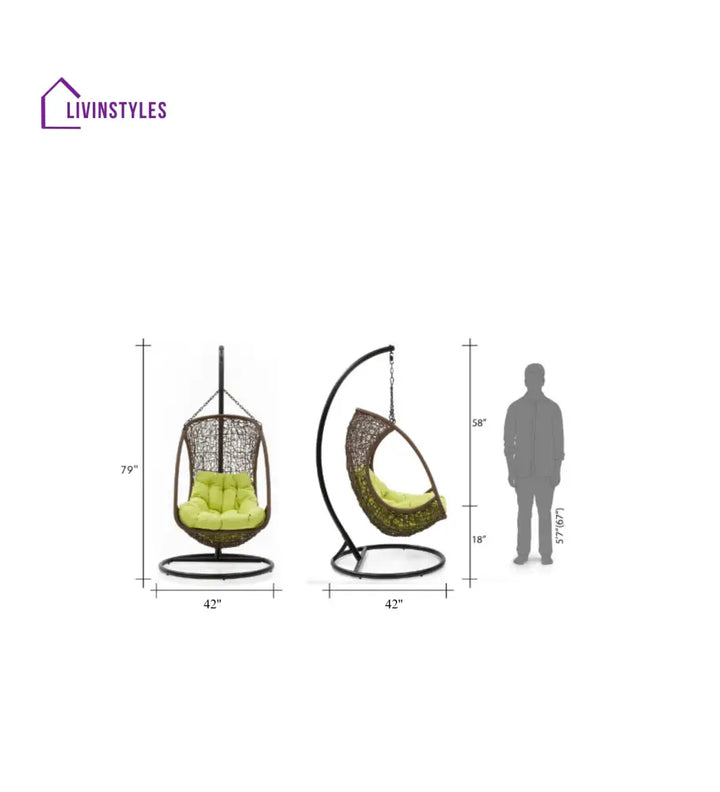 Nucci Single Seater Hanging Swing With Stand For Balcony Garden Swing (Dark Brown) - Swings