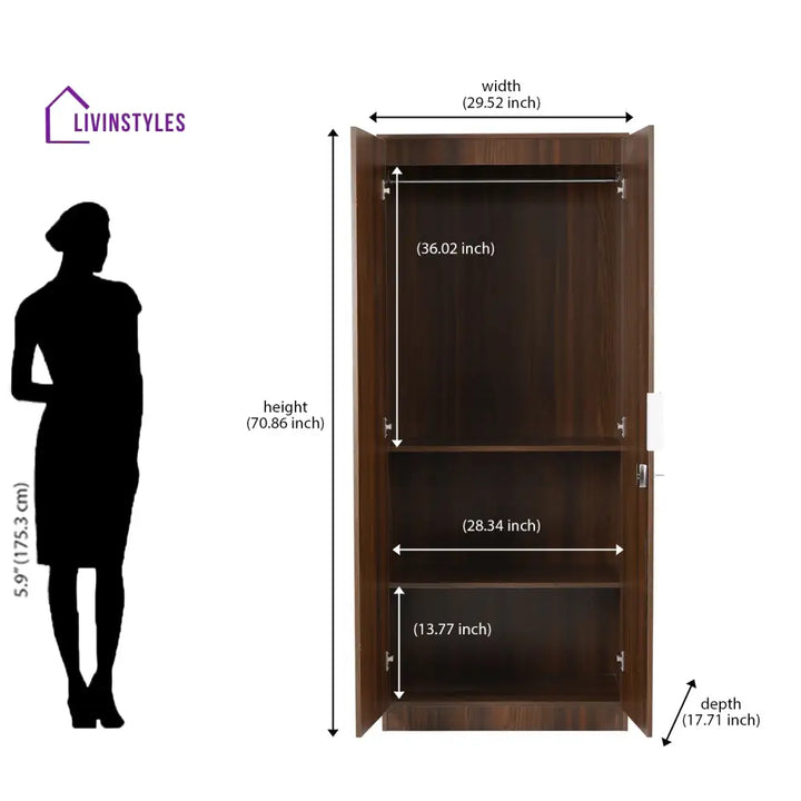 Arseny 2 Door Wardrobe (Classic Walnut) Home Furniture