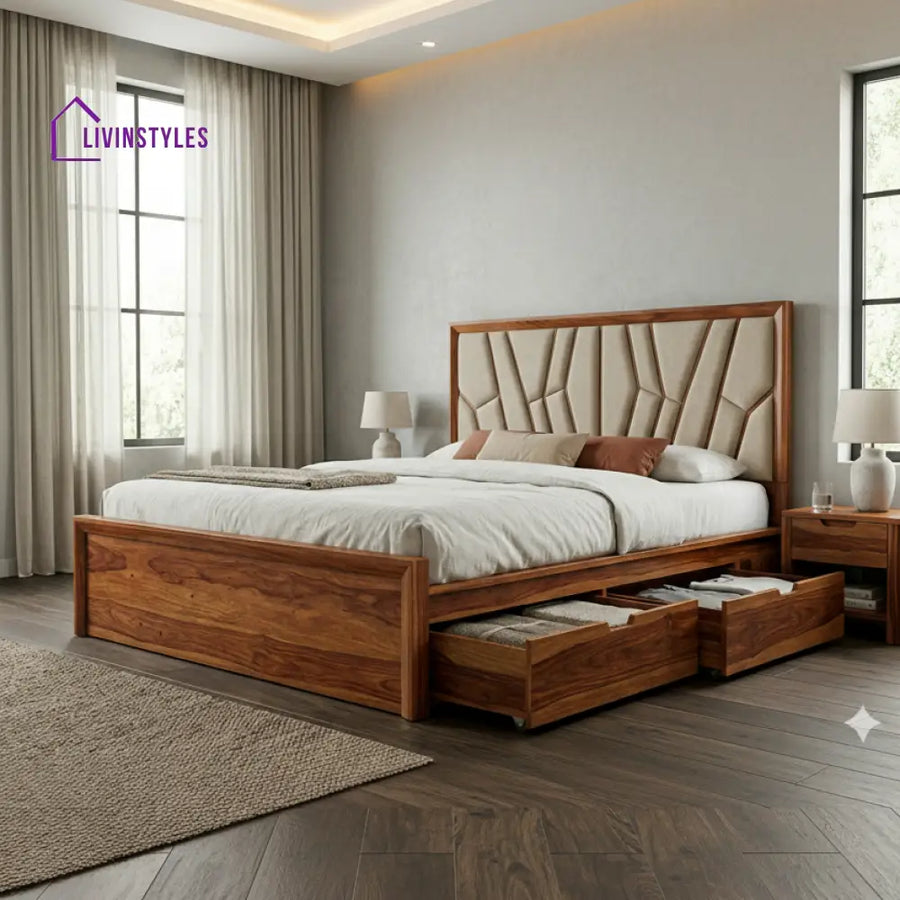 Oakley Premium Sheesham Wood Bed with Fabric Headboard