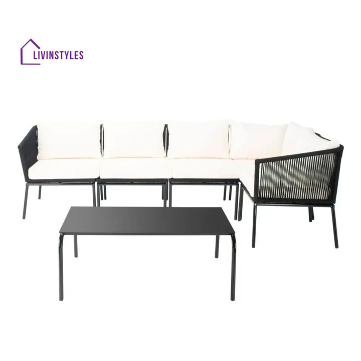 Obeida Outdoor Black Rope L-Shape All Weather Sectional Sofa Set - Sofa Set
