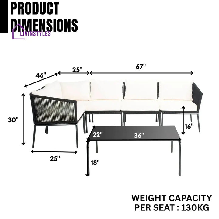 Obeida Outdoor Black Rope L-Shape All Weather Sectional Sofa Set - Sofa Set