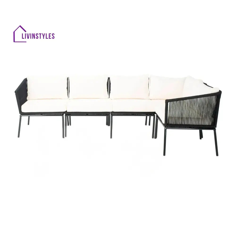 Obeida Outdoor Black Rope L-Shape All Weather Sectional Sofa Set - Sofa Set