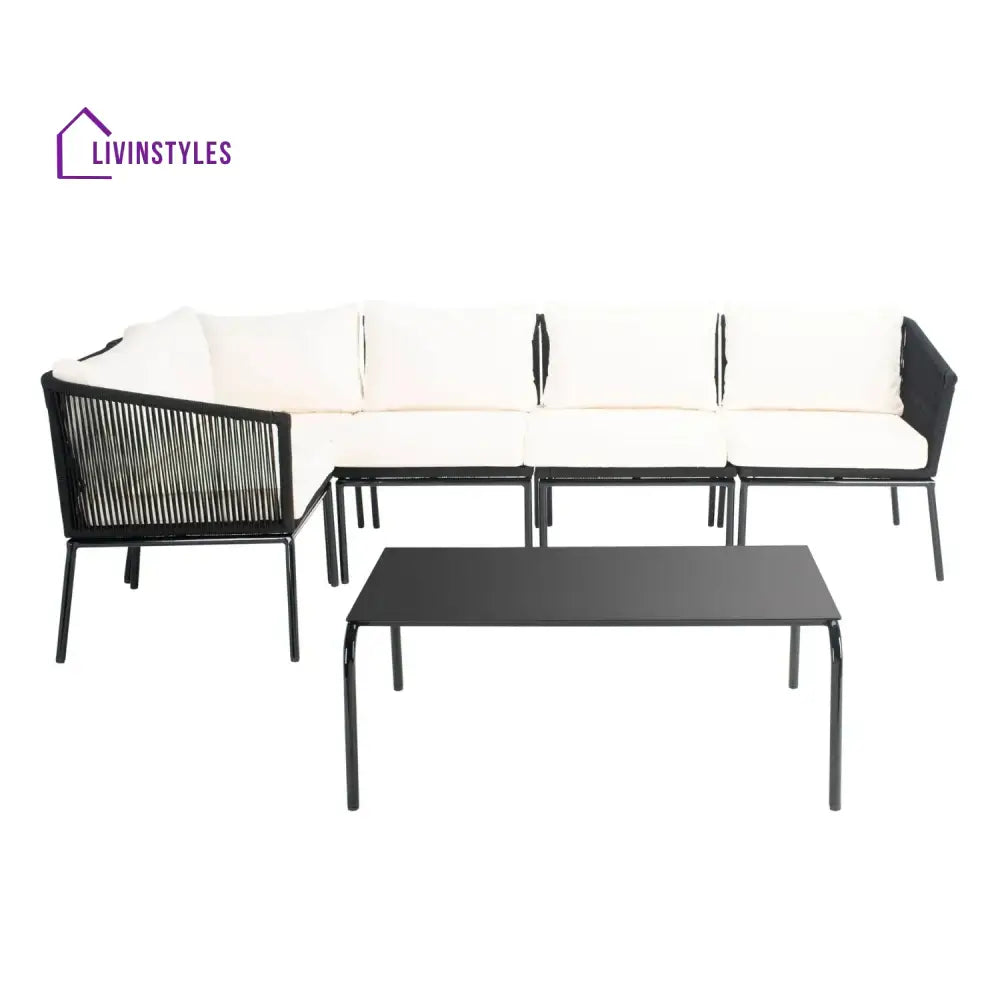 Obeida Outdoor Black Rope L-Shape All Weather Sectional Sofa Set - Sofa Set