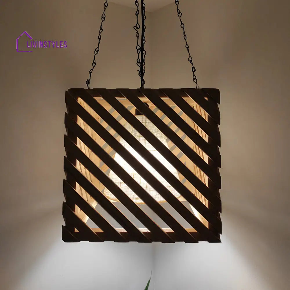 Oblique Beige Wooden Single Hanging Lamp Lamps