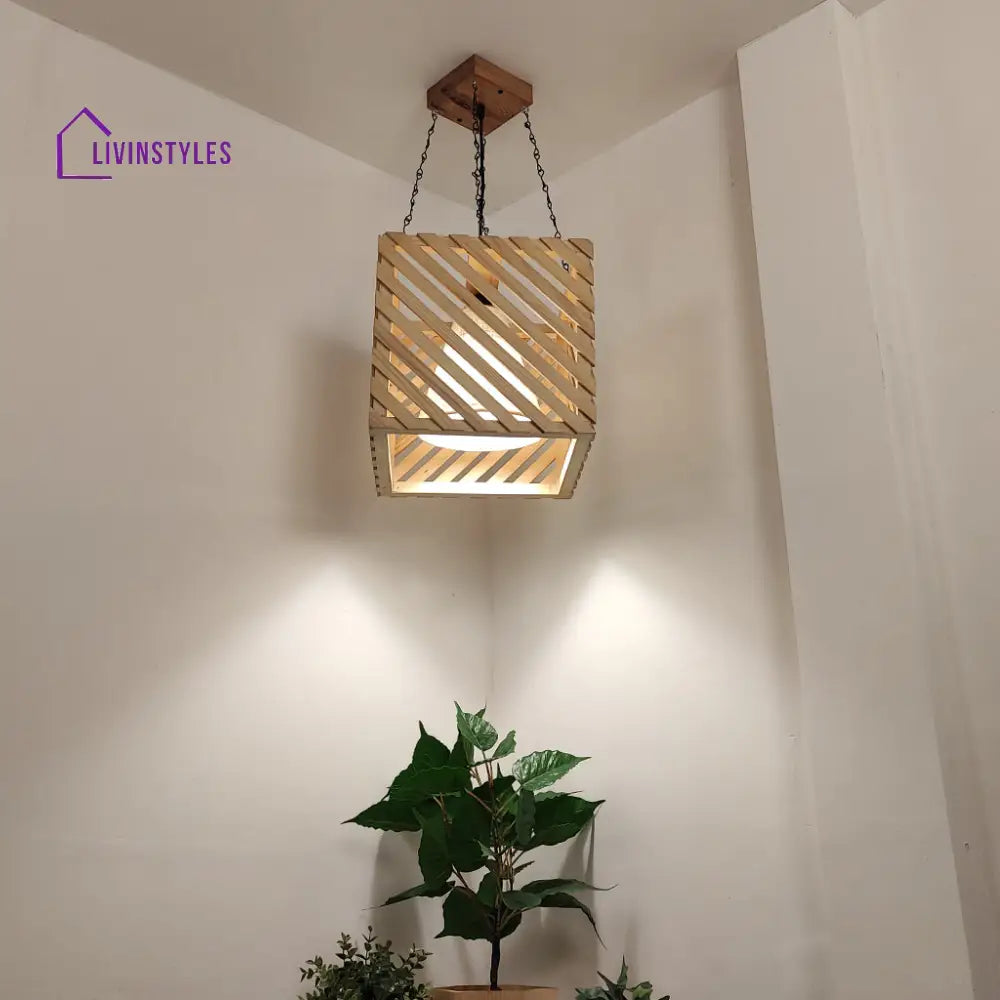 Oblique Beige Wooden Single Hanging Lamp Lamps