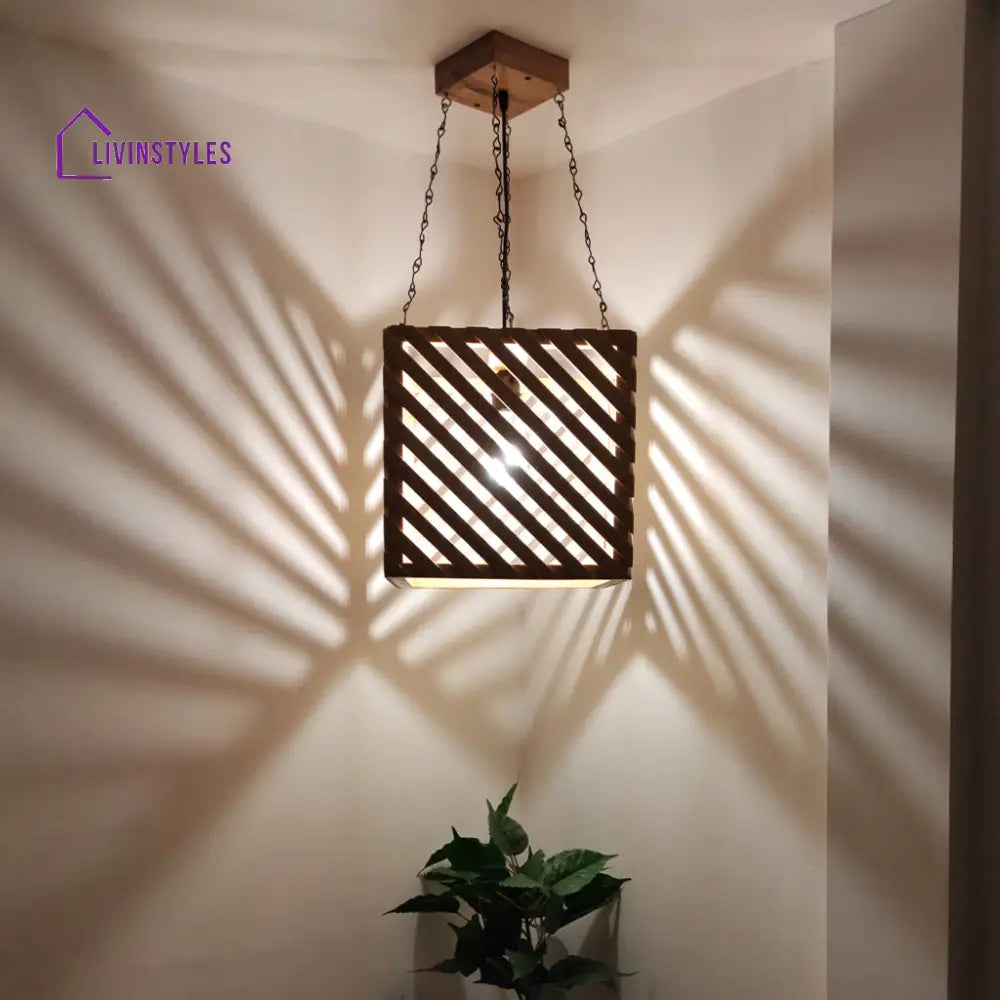 Oblique Beige Wooden Single Hanging Lamp Lamps