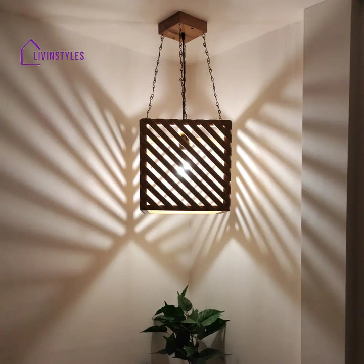 Oblique Beige Wooden Single Hanging Lamp Lamps