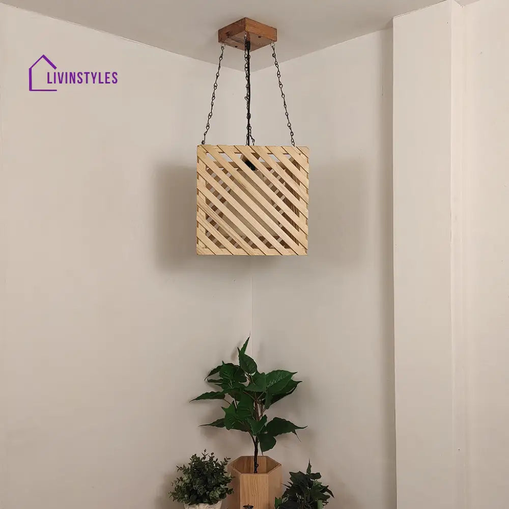 Oblique Beige Wooden Single Hanging Lamp Lamps