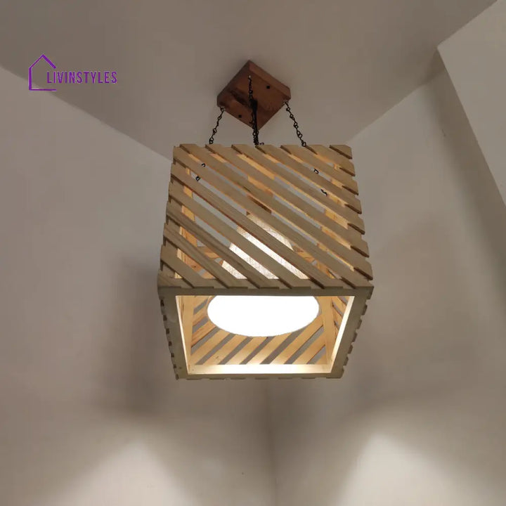 Oblique Beige Wooden Single Hanging Lamp Lamps