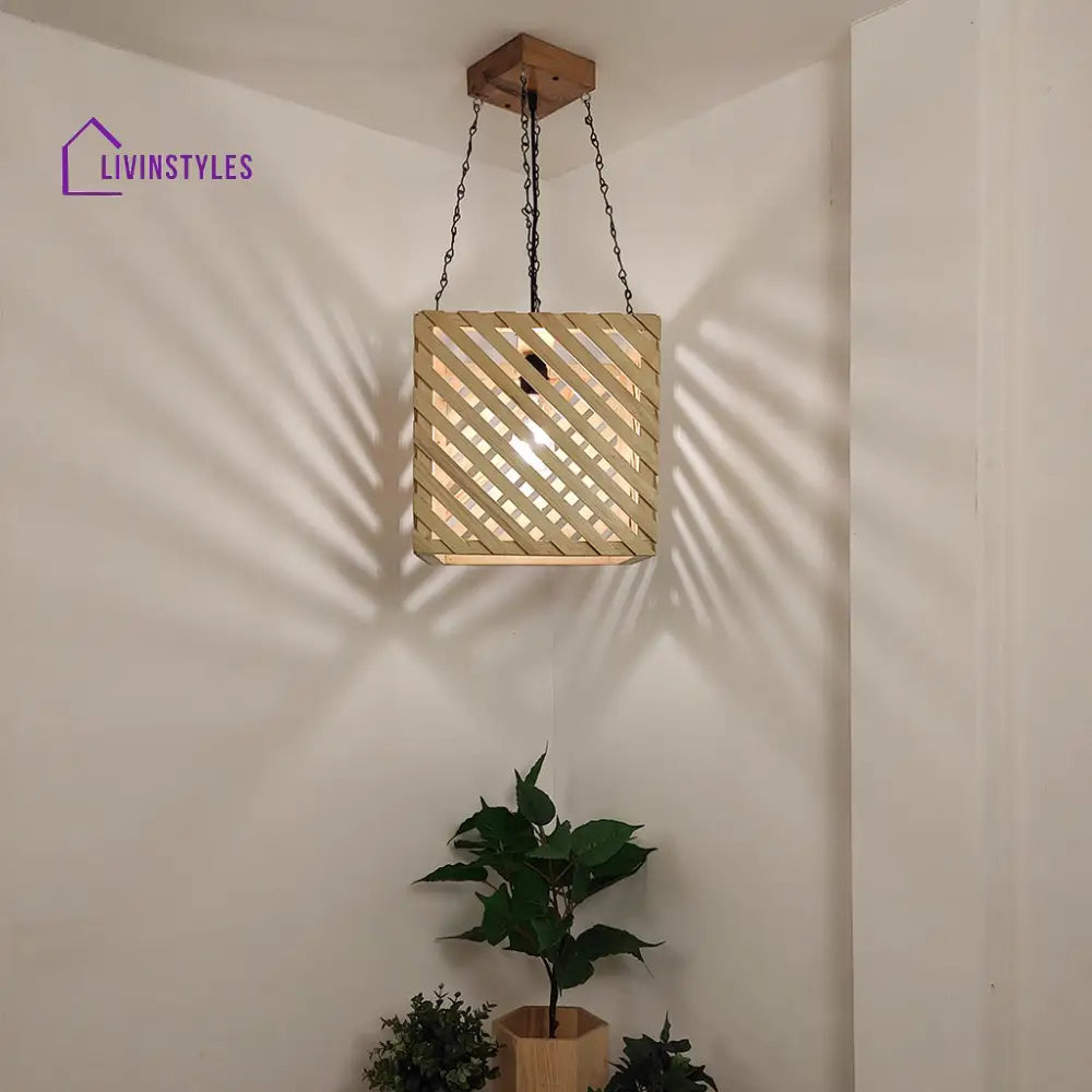 Oblique Beige Wooden Single Hanging Lamp Lamps