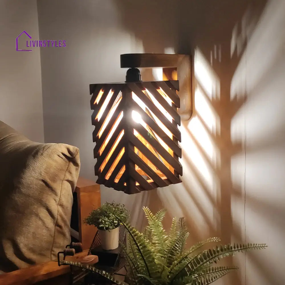 Oblique Brown Wooden Wall Light Lights