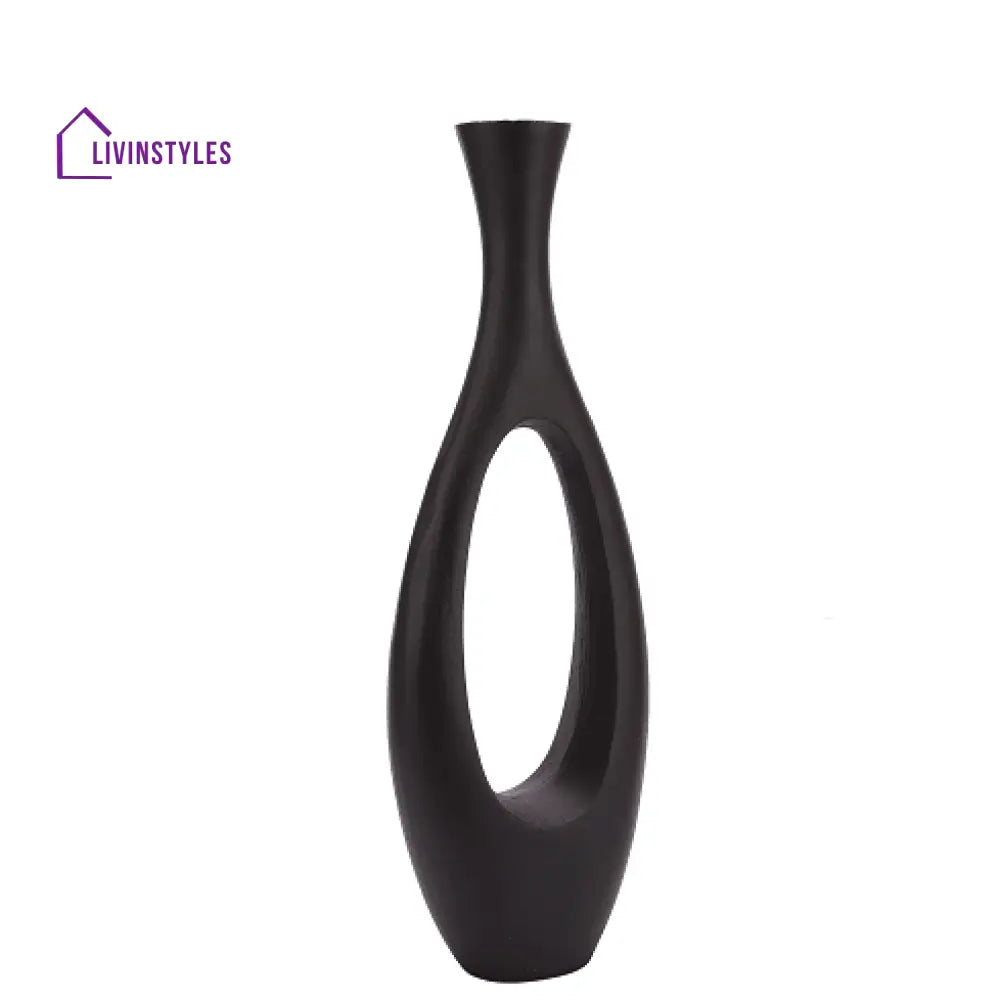 Oblong Vase In Raw Black Finish Small Size