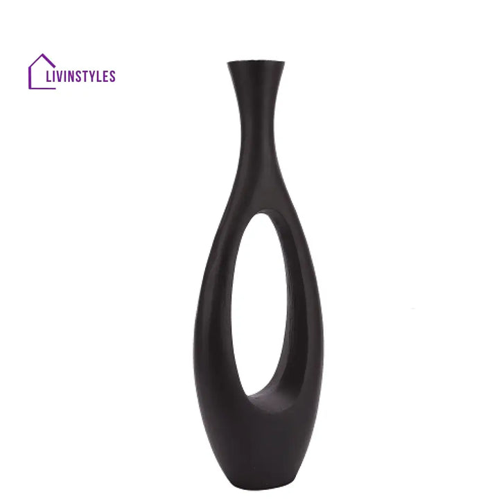 Oblong Vase In Raw Black Finish Small Size