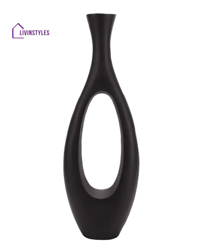 Oblong Vase In Raw Black Finish Small Size