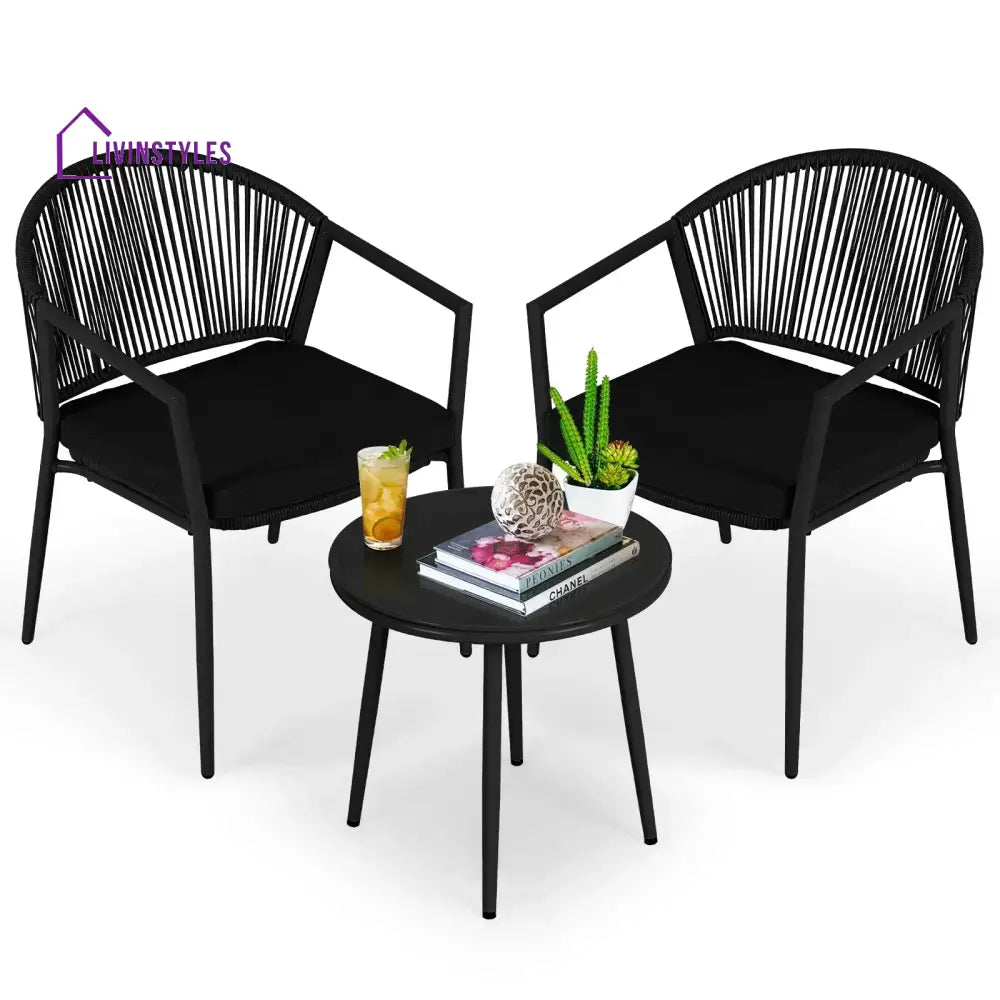 Ocana Outdoor Patio Seating Set 2 Chairs and 1 Table Set Braided And Rope - Coffee Table Sets