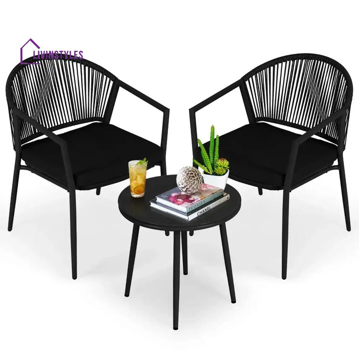 Ocana Outdoor Patio Seating Set 2 Chairs and 1 Table Set Braided And Rope - Coffee Table Sets