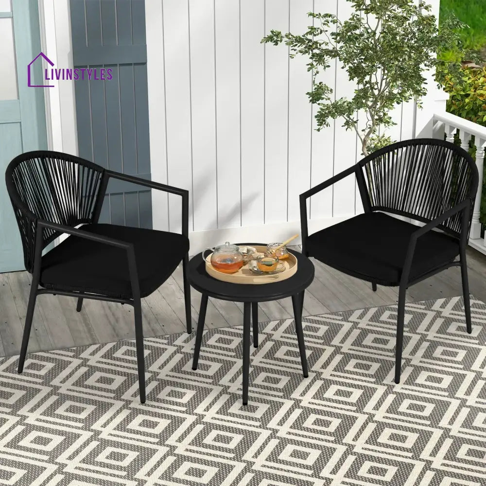 Ocana Outdoor Patio Seating Set 2 Chairs and 1 Table Set Braided And Rope - Coffee Table Sets
