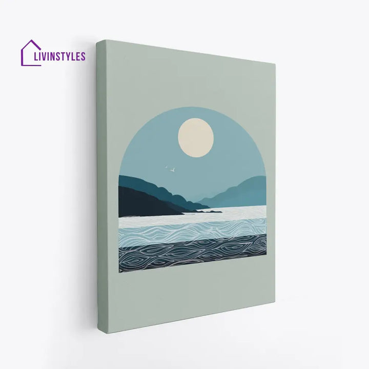 Ocean And Mountains Canvas Art Painting 16 X 20 Inch / Stretch Wall