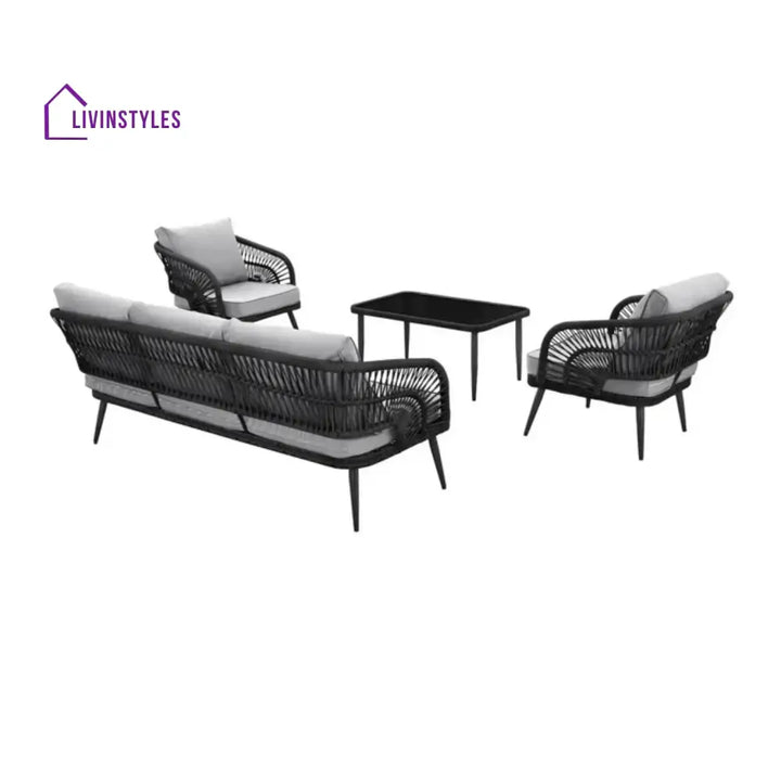 Oceana Outdoor Rope Conversation Patio Sofa Set (Black /Light Grey) - Sofa Set
