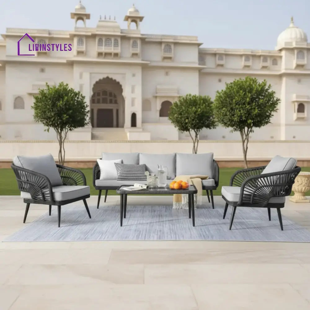 Oceana Outdoor Rope Conversation Patio Sofa Set (Black /Light Grey) - Sofa Set