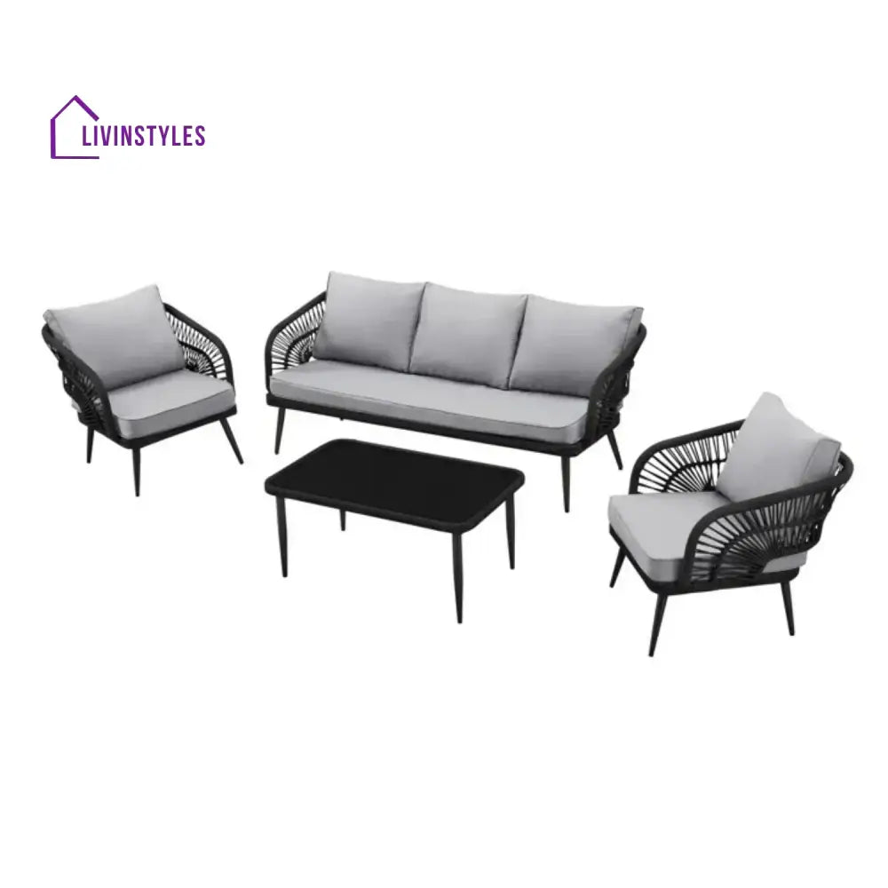 Oceana Outdoor Rope Conversation Patio Sofa Set (Black /Light Grey) - Sofa Set