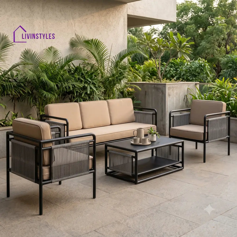 Oceane Metal Frame and Rope Weaving Outdoor Sofa Set 3 + 1 +1 and Coffee Table | Premium Uphostery