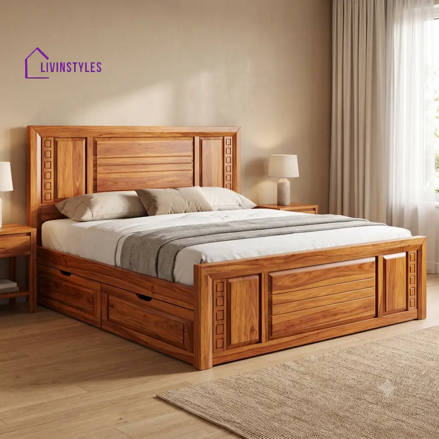 Oceane Premium Wooden Bed with Drawer Storage | King Size Bed & Queen Size Bed Online